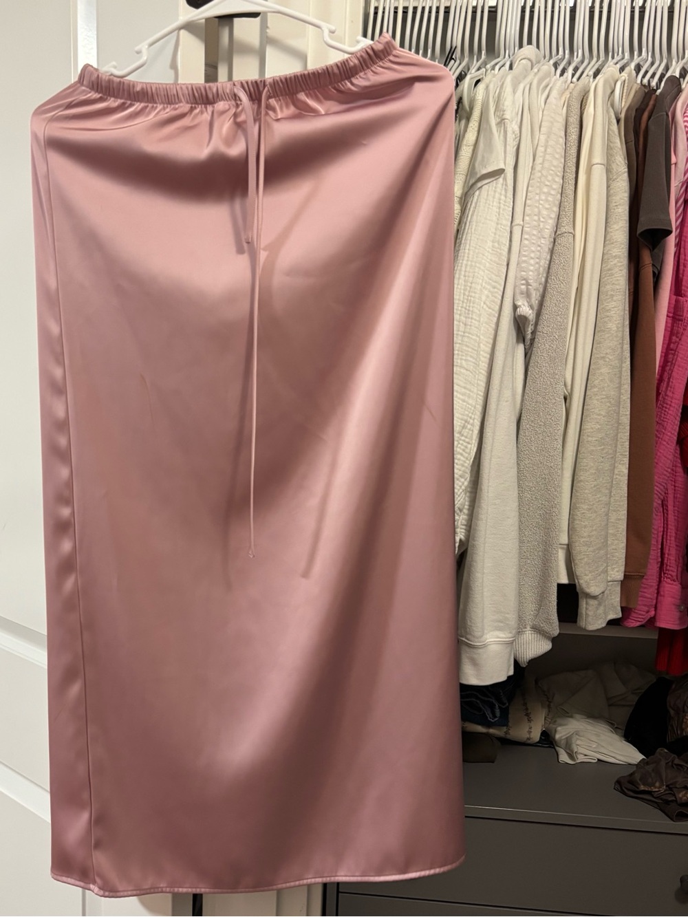 Dusty Pink Satin Midi Skirt